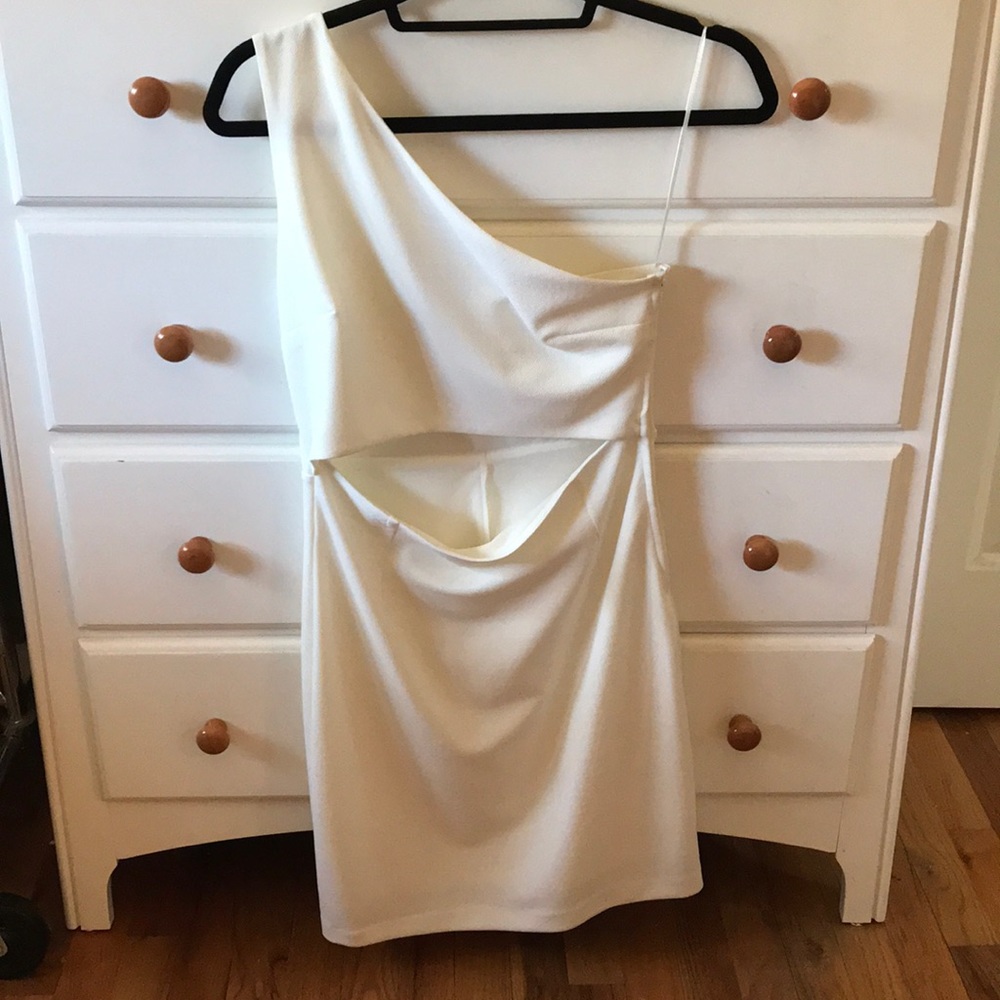 One Shoulder White Mini Dress